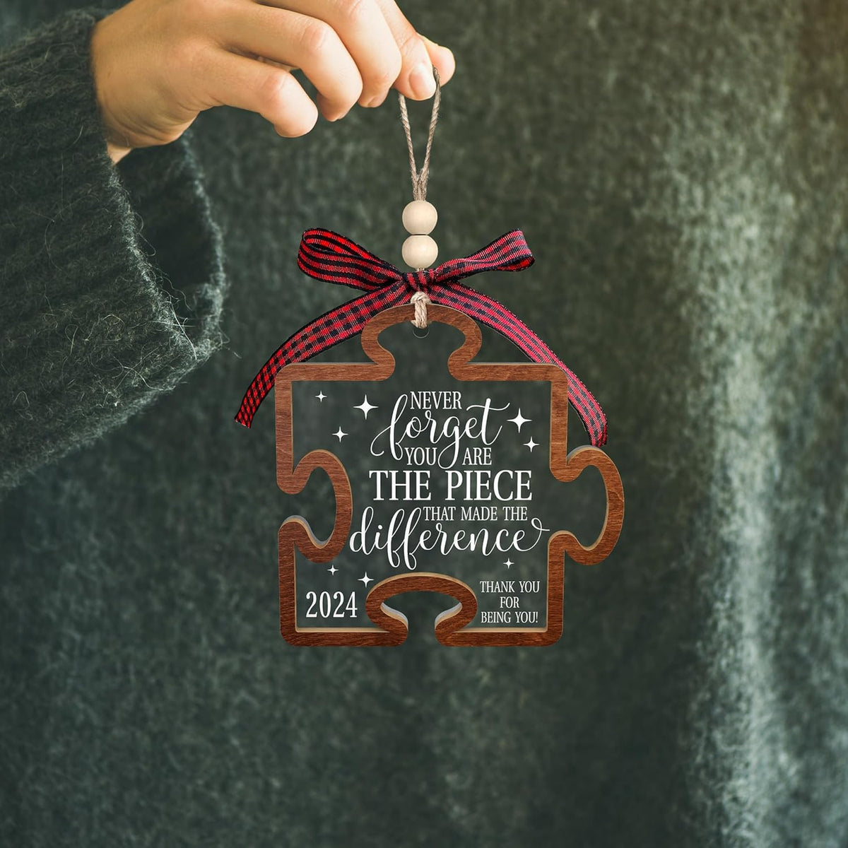 never forget you are the piece that made the difference ornament   thank you gifts for women boss coworkers teacher friends   thank you christmas ornament   wood and acrylic puzzle ornament 1728632796569.jpg