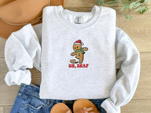 embroidered gingerbread man oh snap christmas sweatshirt christmas cookies holiday baking christmas gift funny holiday sweater 1728638359555.jpg