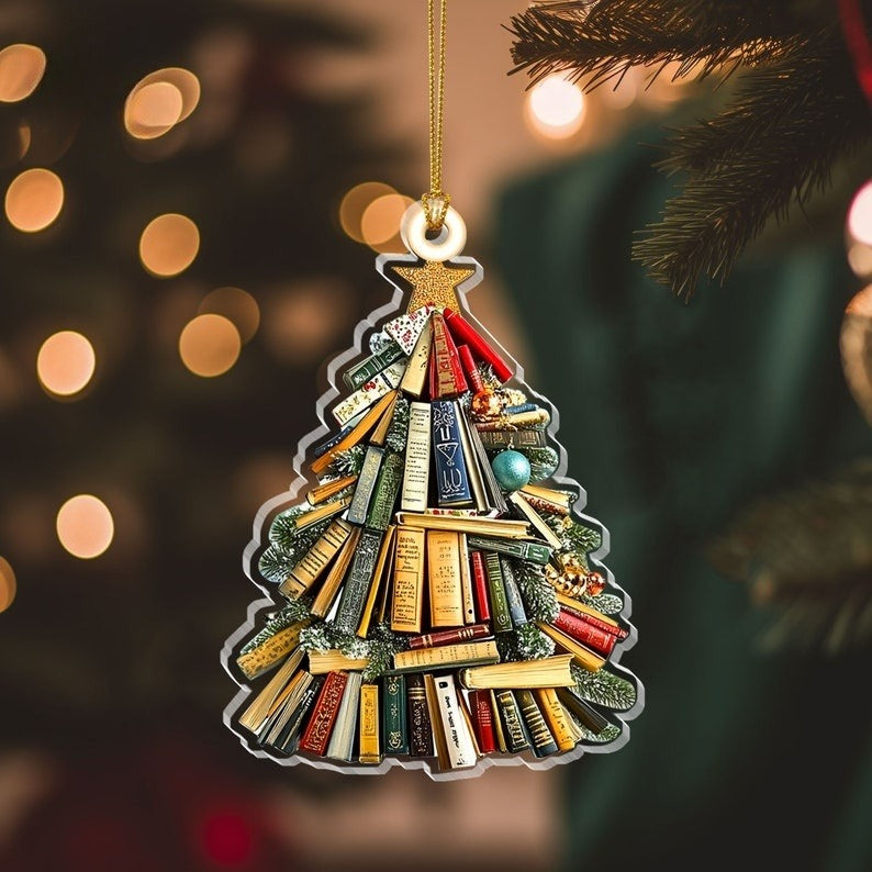 christmas book tree acrylic ornament  christmas bookish ornament book lover gift book christmas tree 2024 librarian gift 1728706967286.jpg