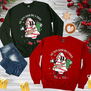 out here lookin like a snack sweatshirt boojee christmas sweatshirt christmas tree cake sweater funny christmas gift holiday sweatshirt 1728957806512.jpg