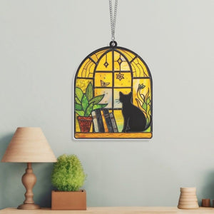 black cat and book ornament suncatcher window hanging book window decor book lover gift book stain glass indoor decor librarian gift 1728962326209.jpg