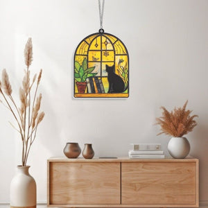 black cat and book ornament suncatcher window hanging book window decor book lover gift book stain glass indoor decor librarian gift 1728962326227.jpg