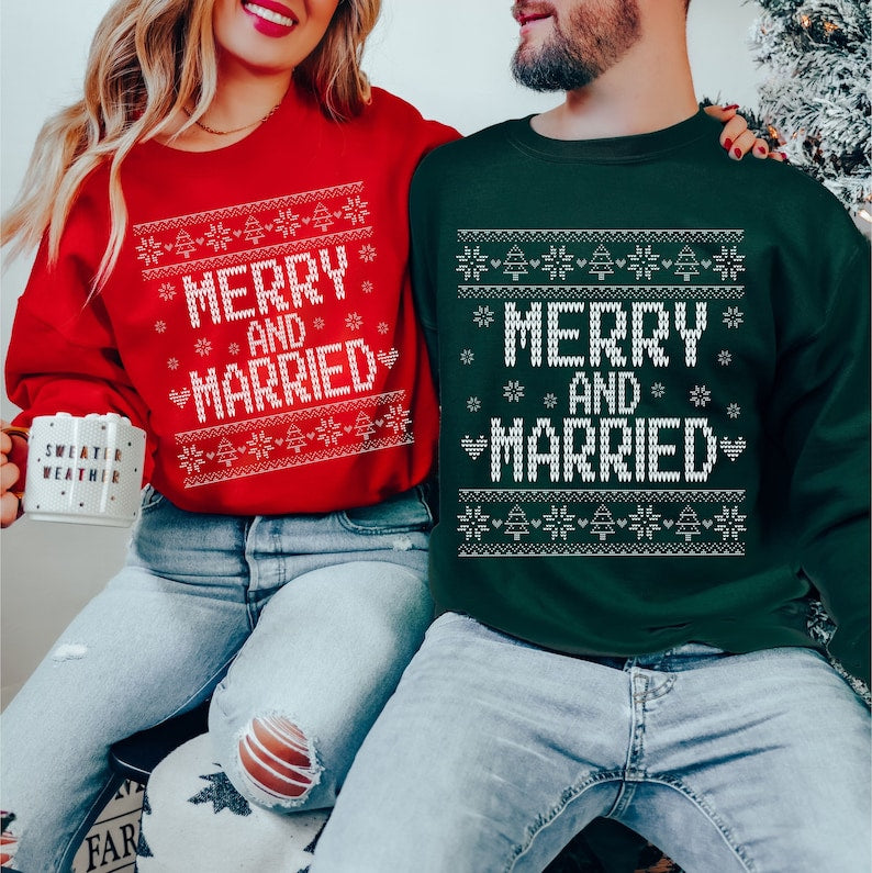 couples ugly christmas sweaters mr and mrs christmas merry and married christmas bride newlywed couples christmas sweatshirts 1728983821953.jpg