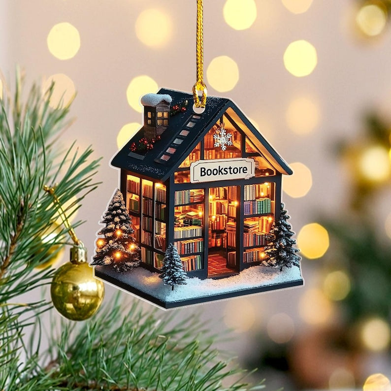 customized book store 2d flat ornament bookstore flat ornament for book lovers bookshelf ornament christmas ornament gift for book lovers 1729479222612.jpg