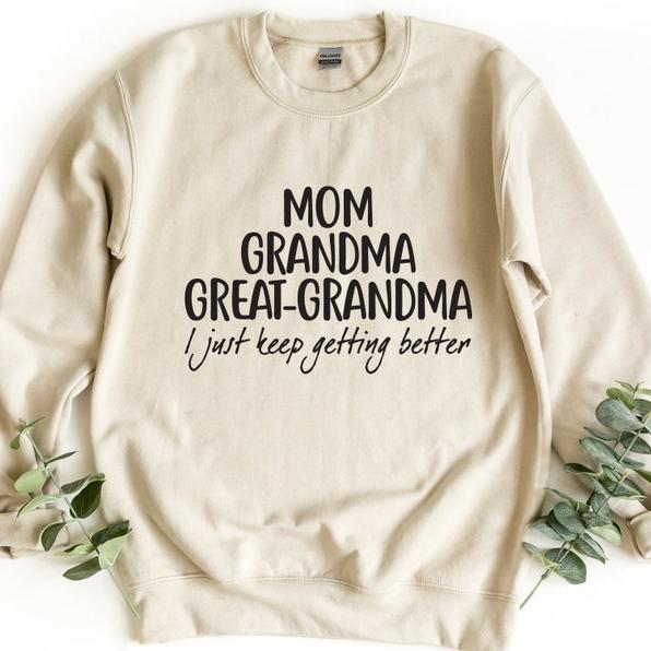 Women's Great Grandma Sweatshirt - Letter Print, Loose Crewneck Pullover, Dark Pink, Lightweight Polyester-Spandex