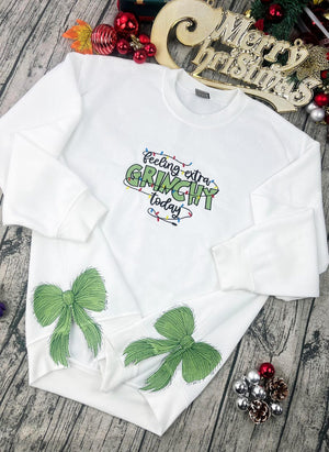 feeling extra grnchy today side bow cut out embroidered sweatshirt plaid christmas pullovertrendy coquette bow side bow xmas sweatshirt 1730087735554.jpg