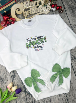 feeling extra grnchy today side bow cut out embroidered sweatshirt plaid christmas pullovertrendy coquette bow side bow xmas sweatshirt 1730087735597.jpg