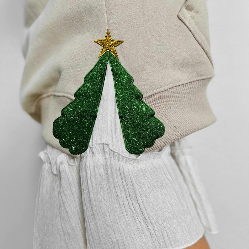 christmas tree glitter side bow sparkle coquette side bow sweatshirt retro pink lover sweater bow applique pink girl holly jolly vibe gift 1730089579343.jpg