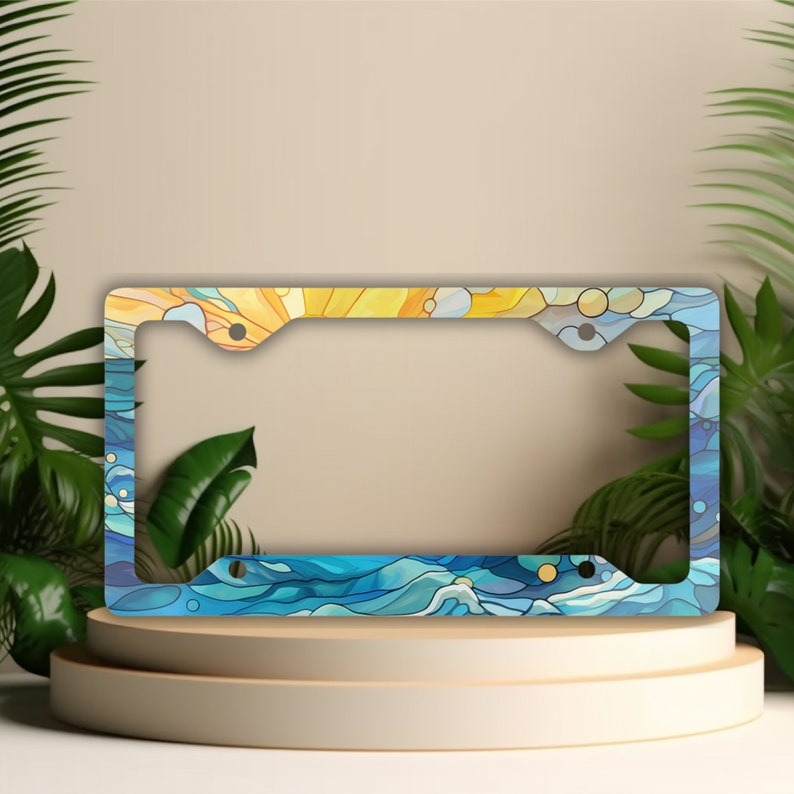 stained glass ocean wave license plate frame beach car accessories water license plate cover metal vanity car tag holder made in the usa 1730428316736.jpg