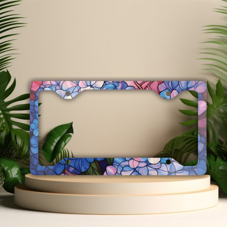 stained glass floral license plate frame hydrangea vanity car tag holder license plate covers for women flower car accessories new car 1730428393967.jpg