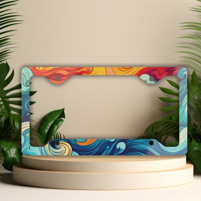colorful ocean wave license plate frame beach vanity car tag holder hawaii car decor gift for surfer beachy car stuff new car gifts 1730512664360.jpg