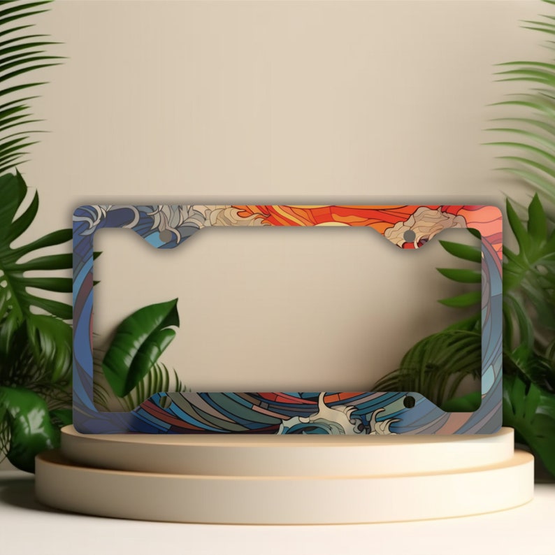 stained glass ocean wave license plate frame beachy car decor sea themed license plate cover beach car accessories for women surfer gift 1730512777511.jpg