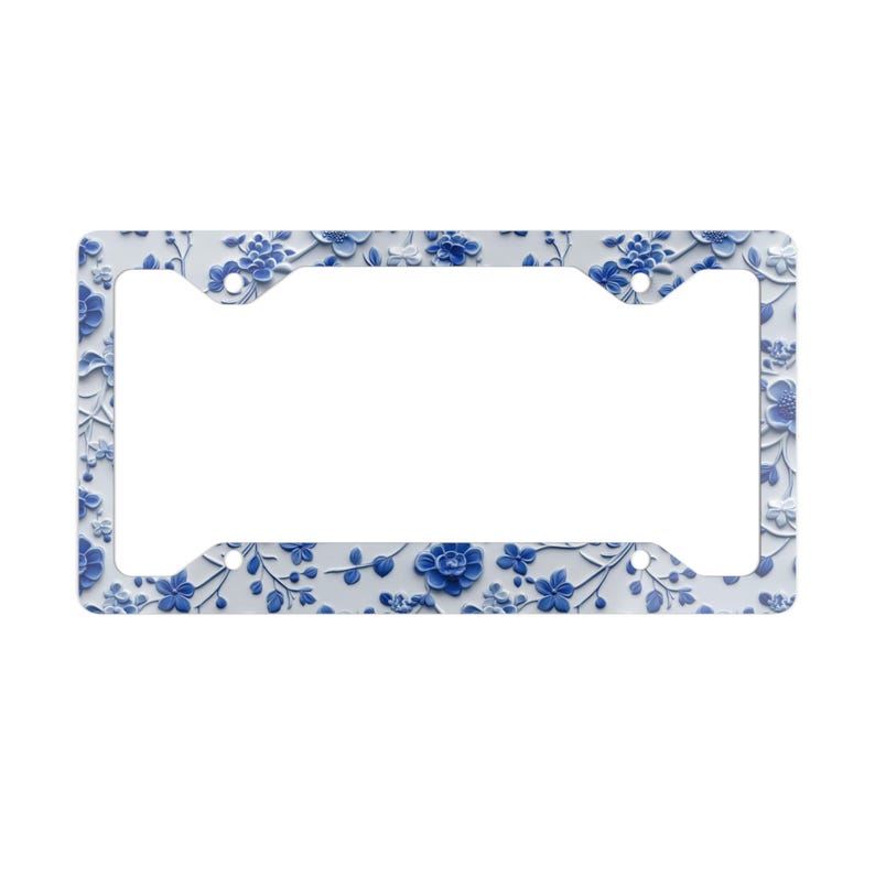 blue and white floral metal license plate frame chinoiseries license plate frame car accessories 3d effect 1730513644016.jpg