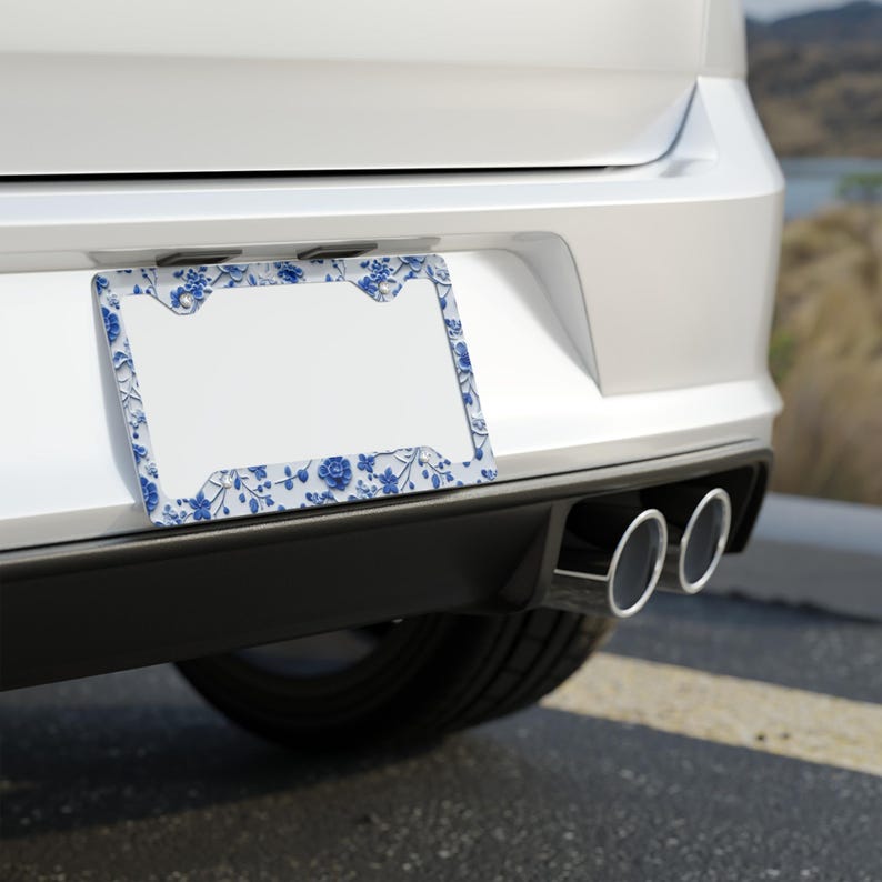 blue and white floral metal license plate frame chinoiseries license plate frame car accessories 3d effect 1730513644023.jpg