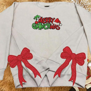 grinch side bow applique embroidered sweatshirt christmas bow embellished sweatshirt side bow cut out sweatshirt gift christmas 1730703344763.jpg