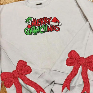 grinch side bow applique embroidered sweatshirt christmas bow embellished sweatshirt side bow cut out sweatshirt gift christmas 1730703344834.jpg