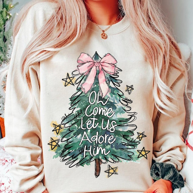 oh come let us adore him jesus christmas coquette christmas tree hand drawn christian christmas 1730773926053.jpg