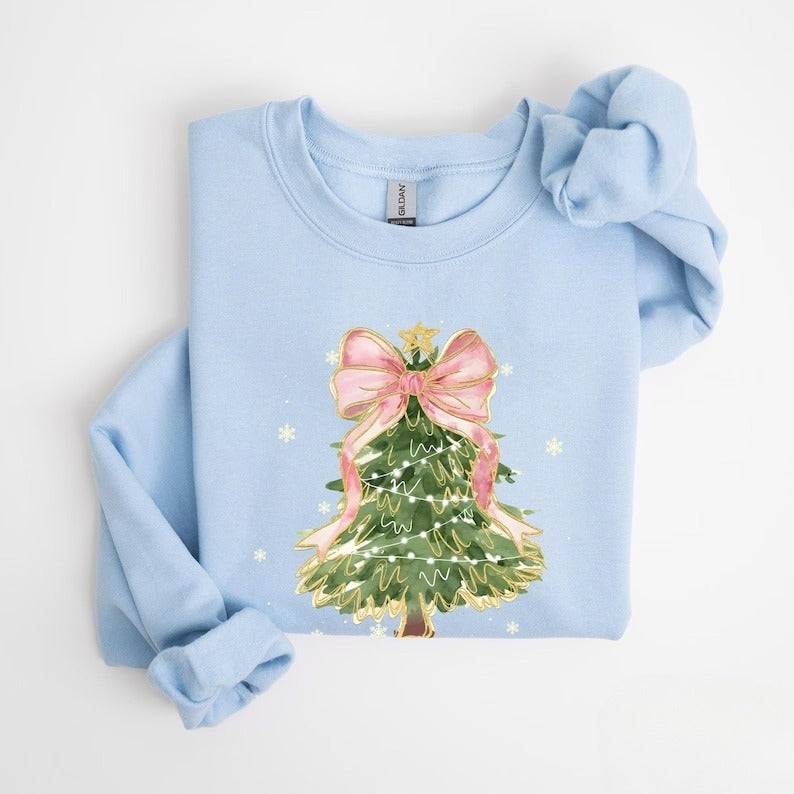 christmas tree bow shirt christmas sweatshirt for women christmas tree tshirt christmas coquette christmas shirt 1731485500659.jpg