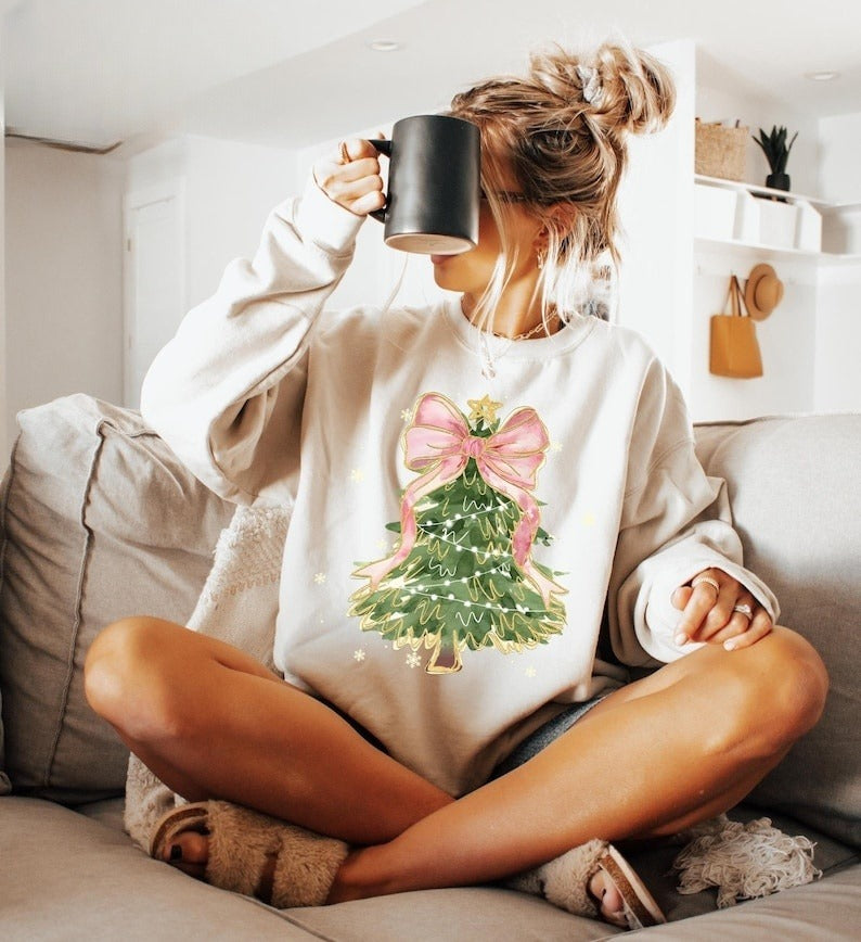 christmas tree bow shirt christmas sweatshirt for women christmas tree tshirt christmas coquette christmas shirt 1731485500701.jpg