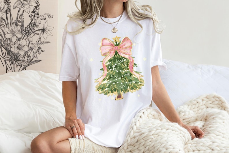 christmas tree bow shirt christmas sweatshirt for women christmas tree tshirt christmas coquette christmas shirt 1731485500743.jpg