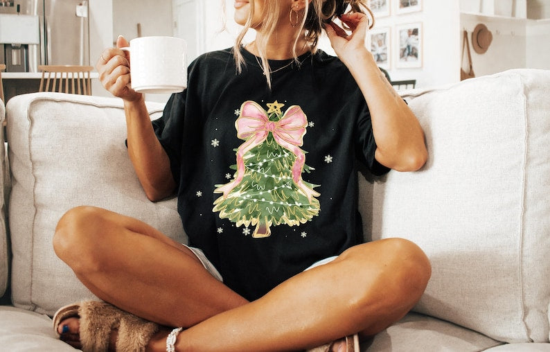 christmas tree bow shirt christmas sweatshirt for women christmas tree tshirt christmas coquette christmas shirt 1731485500780.jpg