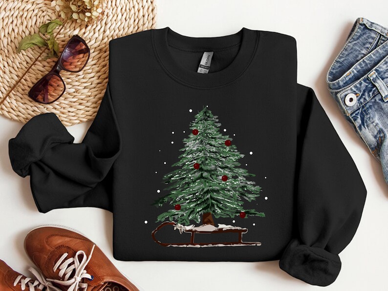 womans holiday sweatshirt womens xmas tee christmas sleigh crewneck christmas tree tee xmas tree womens christmas tshirtwinter tee 1731894219125.jpg