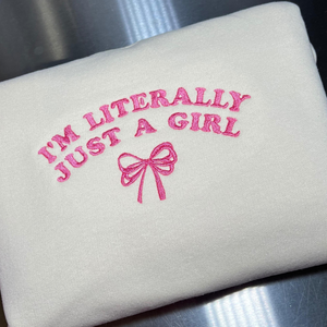 im literally just a girl embroidered crewneck im just a girl coquette sweatshirt pink coquette bow sweater soft girl aesthetic gift 1732070237542.png