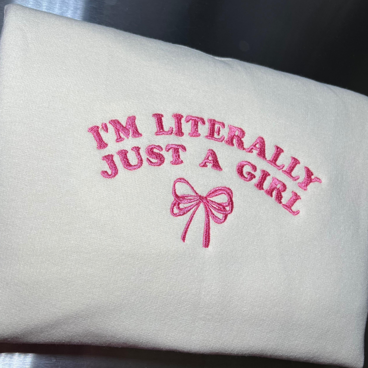 im literally just a girl embroidered crewneck im just a girl coquette sweatshirt pink coquette bow sweater soft girl aesthetic gift 1732070237619.png