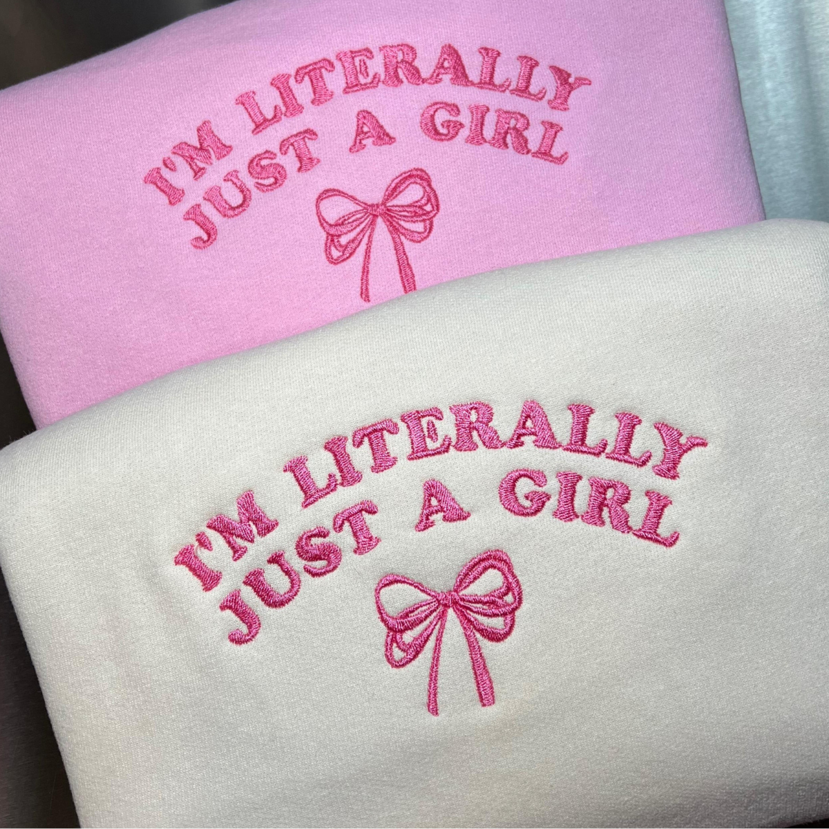 im literally just a girl embroidered crewneck im just a girl coquette sweatshirt pink coquette bow sweater soft girl aesthetic gift 1732070237697.png