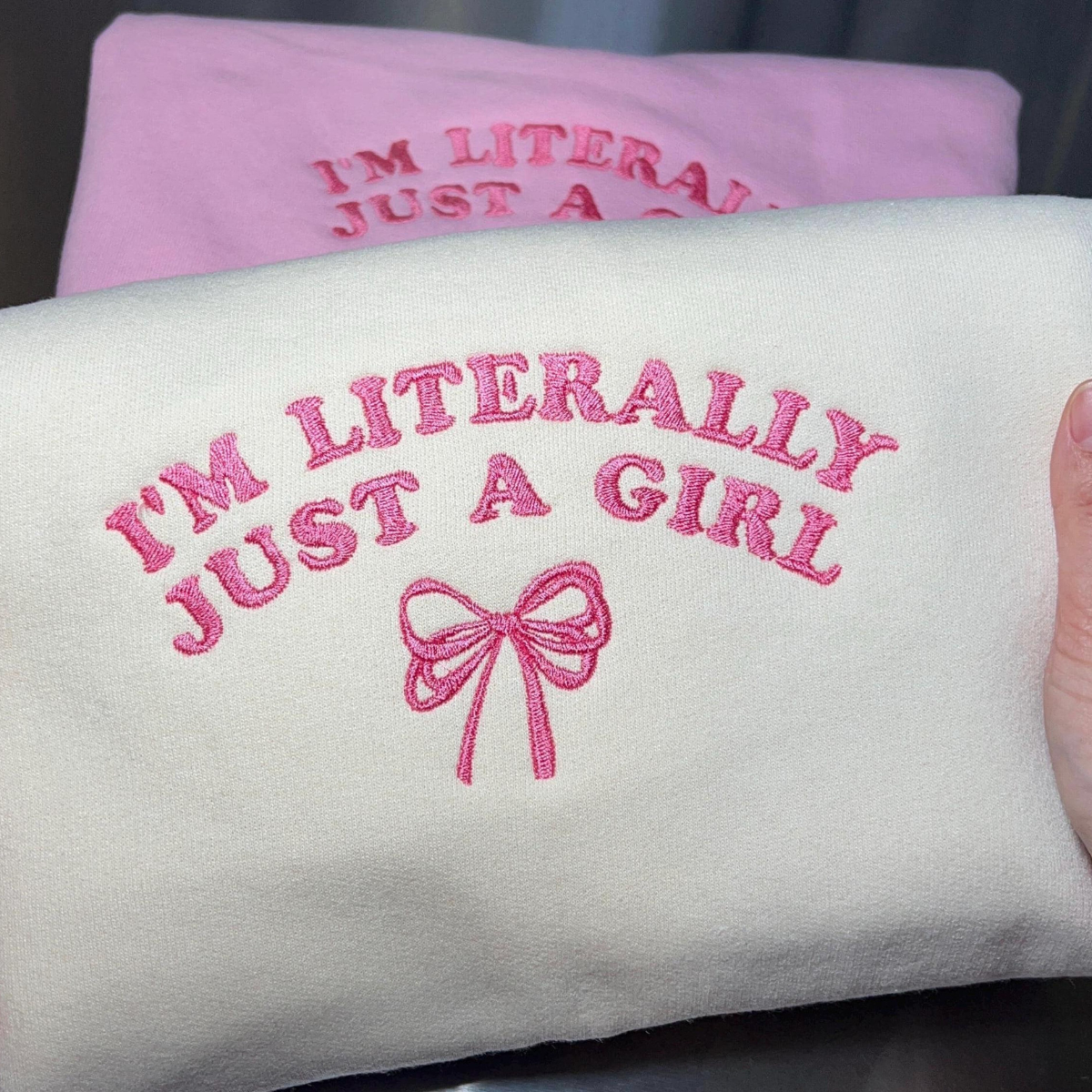 im literally just a girl embroidered crewneck im just a girl coquette sweatshirt pink coquette bow sweater soft girl aesthetic gift 1732070237705.png