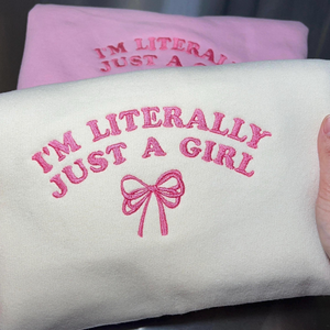im literally just a girl embroidered crewneck im just a girl coquette sweatshirt pink coquette bow sweater soft girl aesthetic gift 1732070237705.png