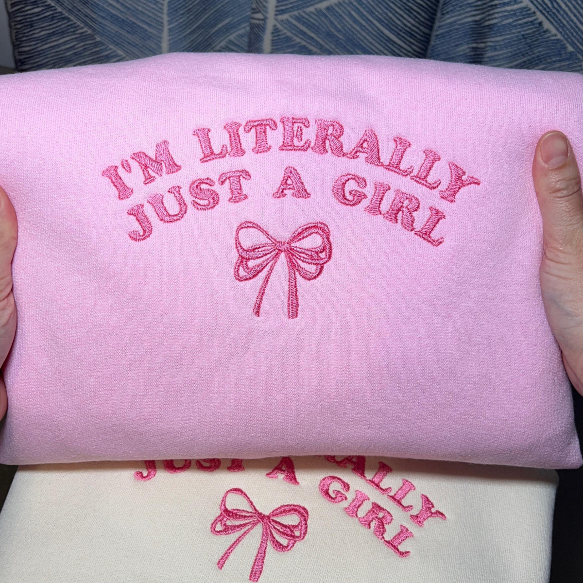 im literally just a girl embroidered crewneck im just a girl coquette sweatshirt pink coquette bow sweater soft girl aesthetic gift 1732070237855.png