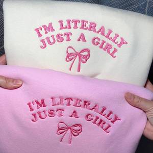 im literally just a girl embroidered crewneck im just a girl coquette sweatshirt pink coquette bow sweater soft girl aesthetic gift 1732070237865.png