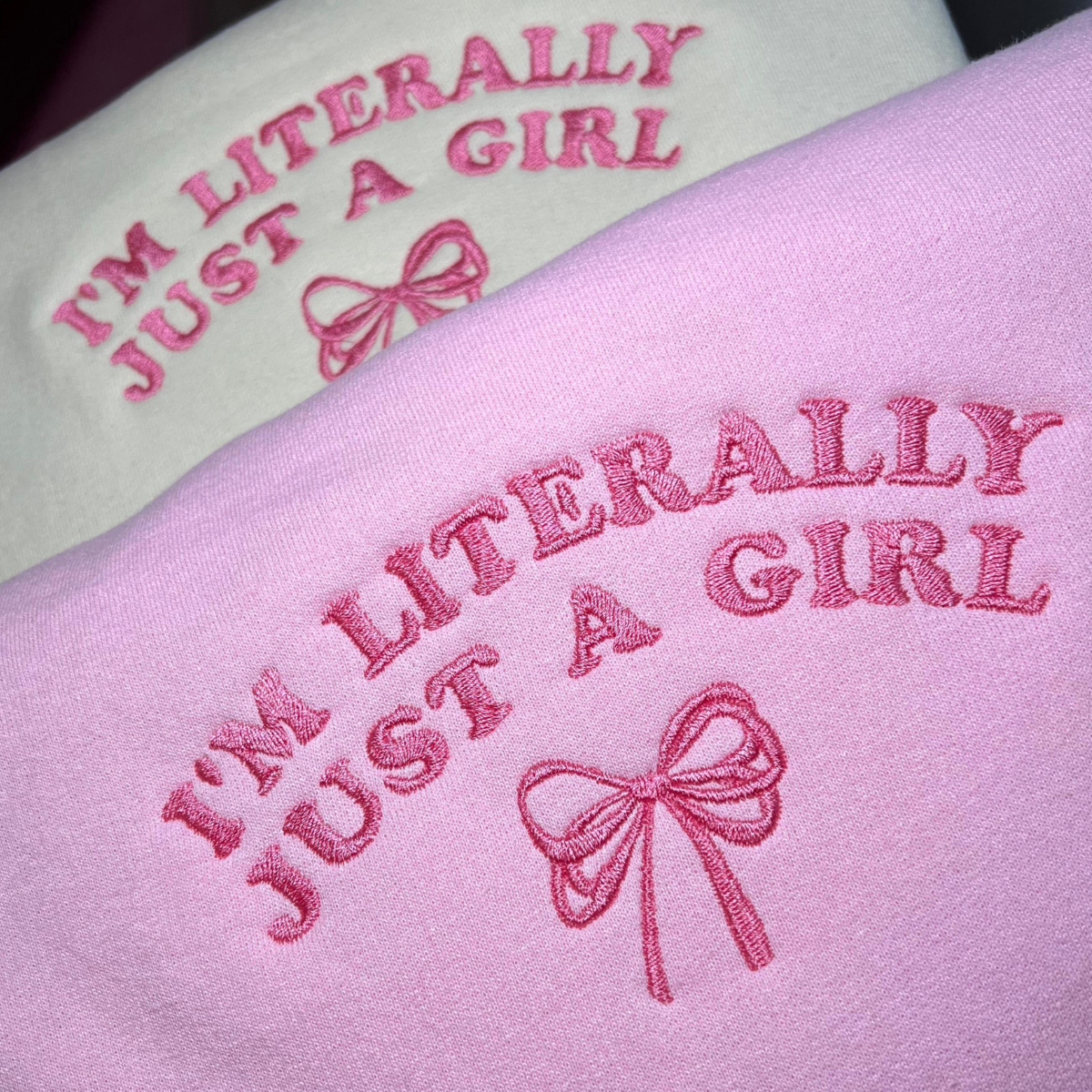 im literally just a girl embroidered crewneck im just a girl coquette sweatshirt pink coquette bow sweater soft girl aesthetic gift 1732070237901.png