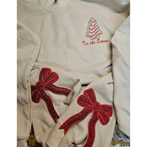 merry side bow embroidered sweatshirt glitter christmas sweatshirt side bow applique hoodie christmas bow shirttis the season shirt 1732519675765.png