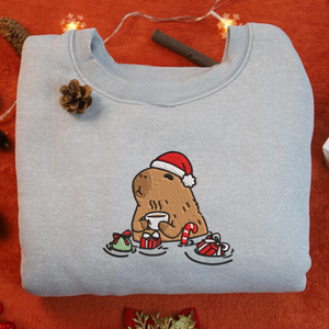 coffee capybara christmas embroidered sweatshirt coffeebara holiday shirt for woman merry xmas capybara light sweater capybara lover gift 1732851017474.png