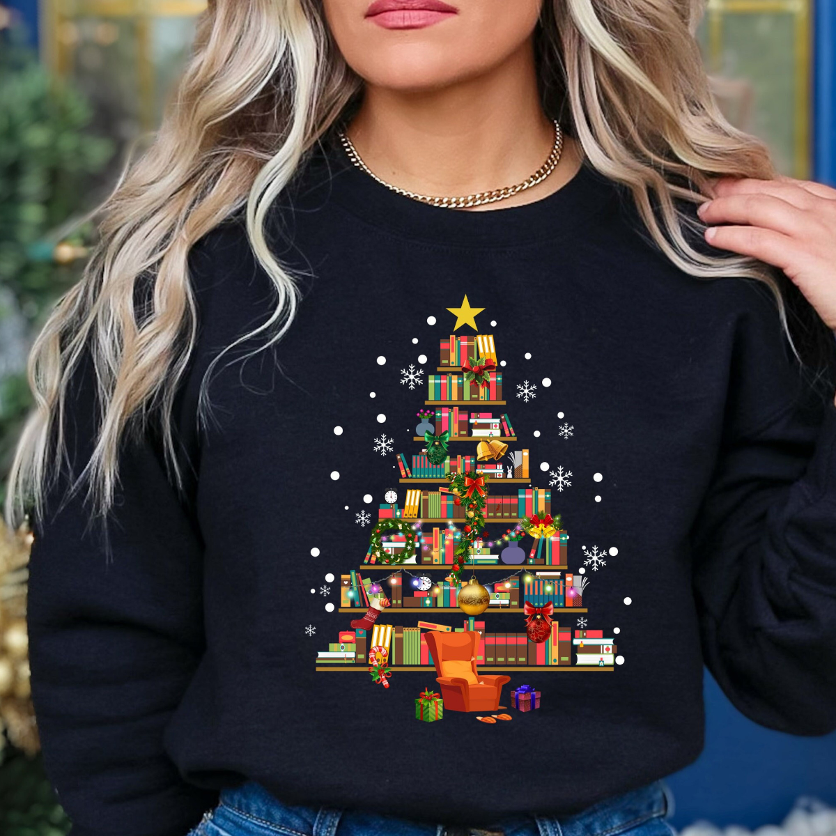 book tree christmas sweater christmas tree made of books sweatshirt gift for book lover gift for teachers bookworm christmas hoodie 1733296683633.png