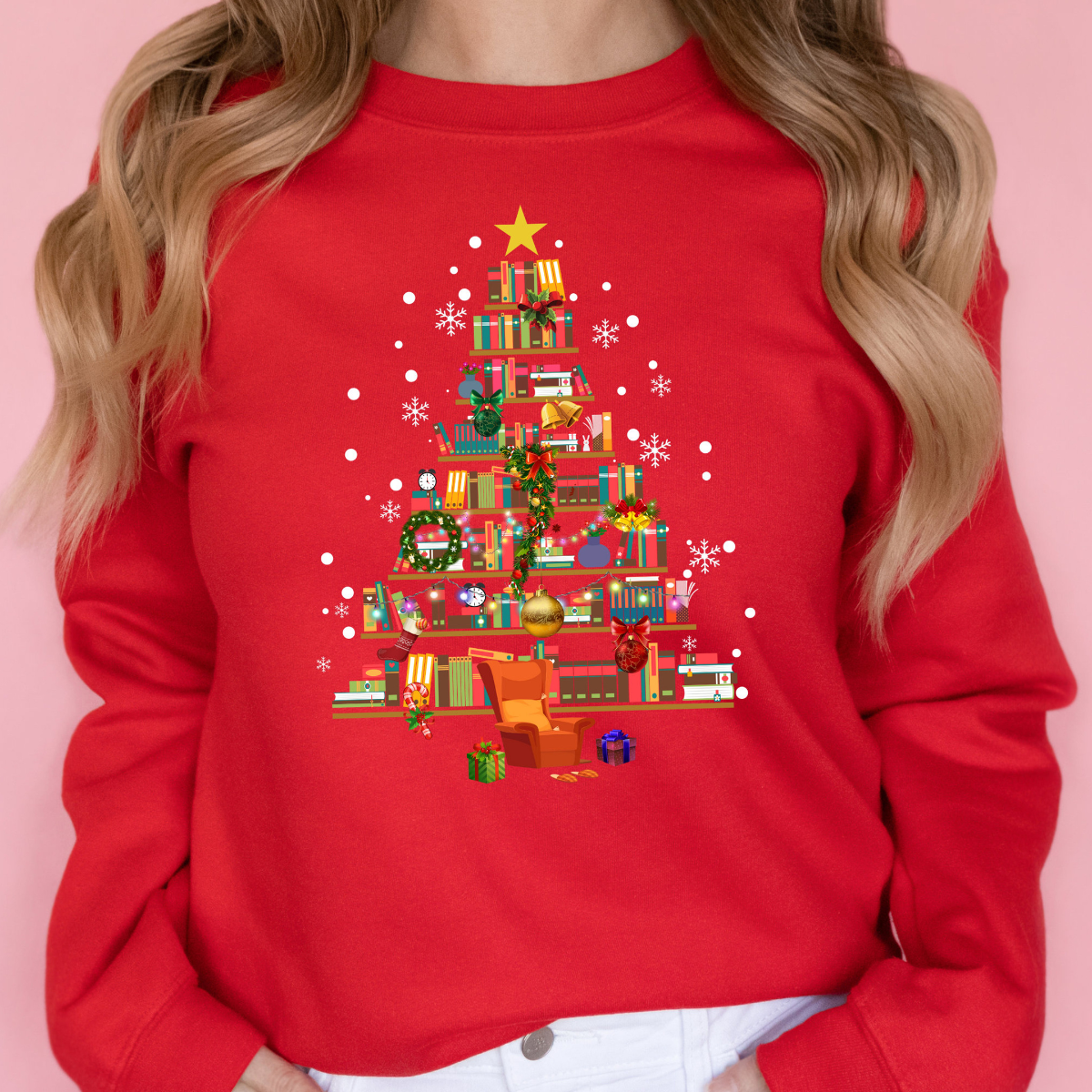 book tree christmas sweater christmas tree made of books sweatshirt gift for book lover gift for teachers bookworm christmas hoodie 1733296683704.png