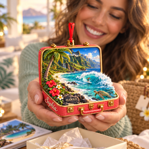Personalized Hawaii 3D Suitcase Christmas Ornament – Tropical Travel Souvenir & Gift for Beach Lovers 17372782-e712-4a0d-945e-cb5df6409931-Holding-a-Hawaii-Memory-Gift-2.png