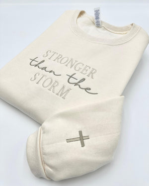 stronger than the storm sweatshirt or hoodie  christian apparel  faith based inspirational  christian style crewneck  gift for friend 1739865633787.jpg