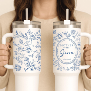 Blue Toile Mother Of the Bride Tumbler 40oz, Personalized Mother Of The Groom Tumbler With Handle, Blue Floral Toile De Jouy Wedding Cup 173a5b21-857d-40f5-bebc-594f606a42bb-banner-5.png