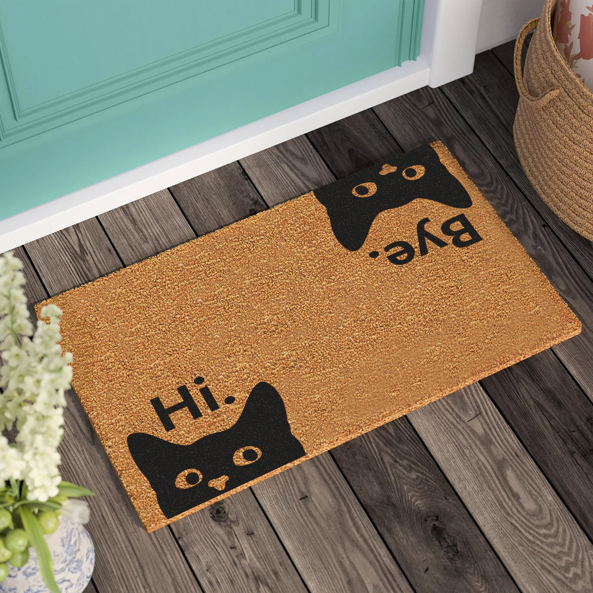 hi bye cat doormat  housewarming gift  welcome door mat  personalized custom doormat  new home gift  wedding gift  personalized gift 1742377545546.jpg