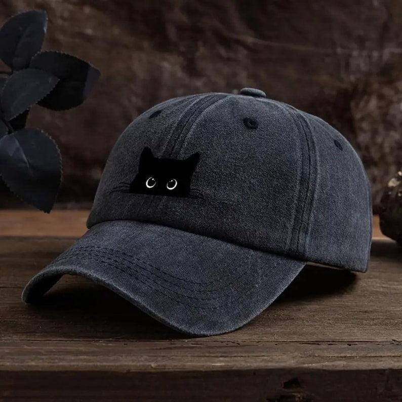 embroidered peeking black cat embroidered baseball cap cat mom embroidered hat adjustable vintage dad hat cute cat lover gift 1744346531357.jpg