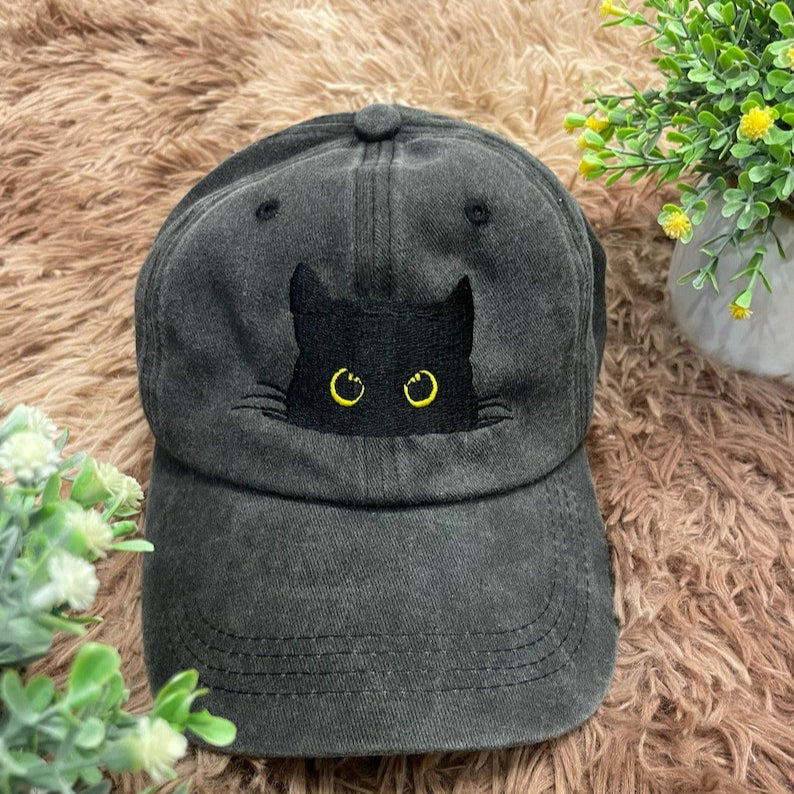 embroidered peeking black cat embroidered baseball cap cat mom embroidered hat adjustable vintage dad hat cute cat lover gift 1744346531373.jpg