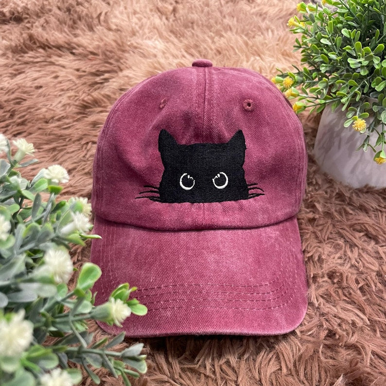 embroidered peeking black cat embroidered baseball cap cat mom embroidered hat adjustable vintage dad hat cute cat lover gift 1744346531435.jpg