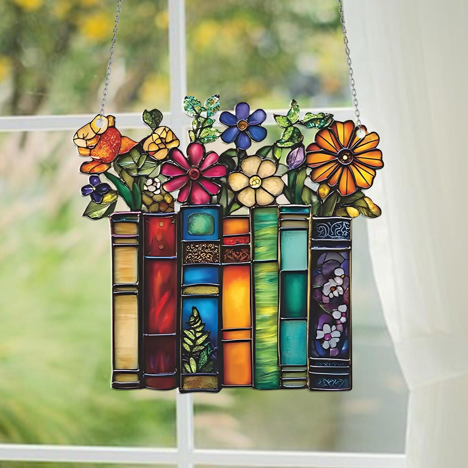 flower book acrylic window hanging book lover gift book club gift book reader gifts book club ornament librarian gift bookish library 1744881909591.jpg