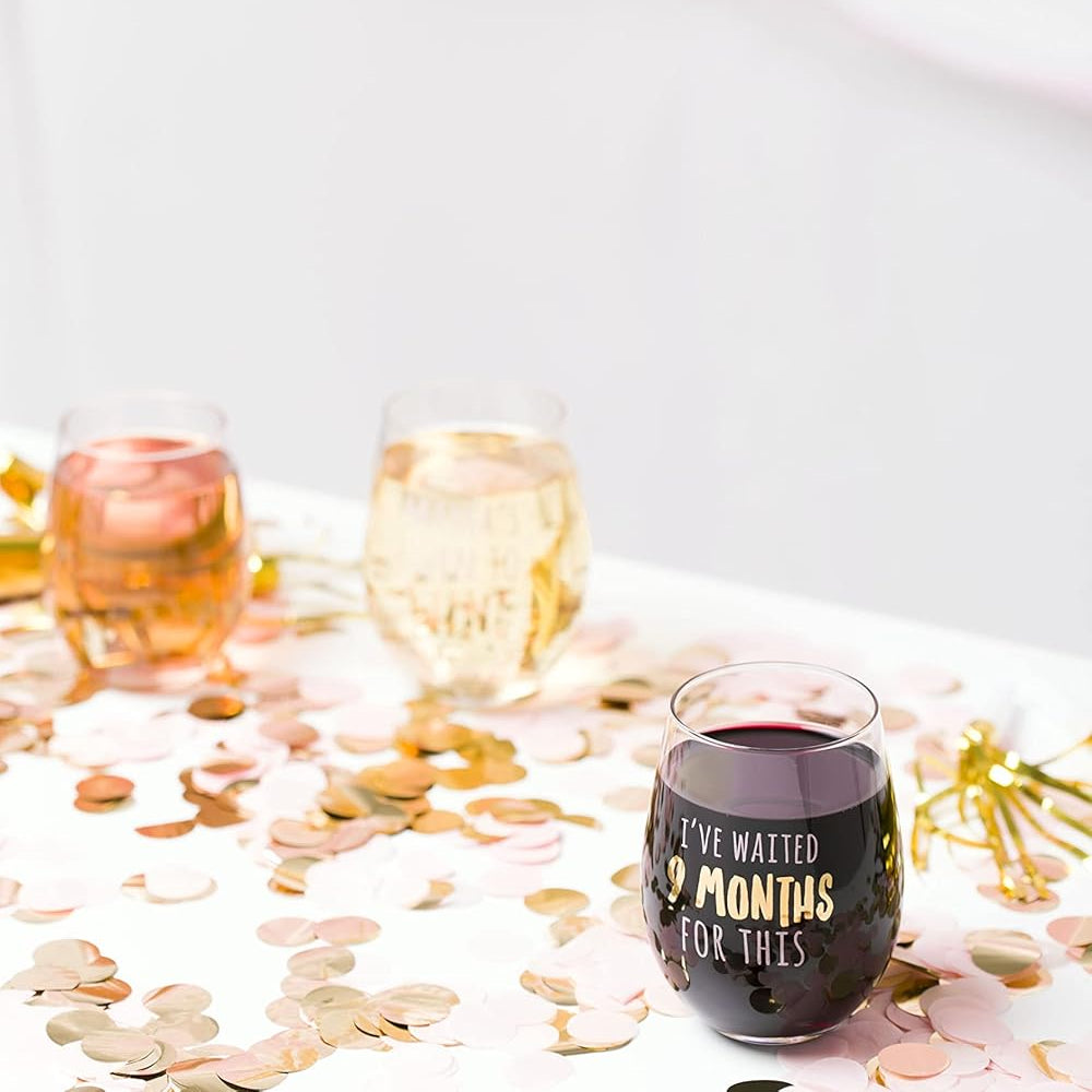 pearhead i ve waited 9 months for this stemless wine glass perfect for mother s day ideal gift for baby shower post pregnancy new and expecting moms pink and gold 15 oz 1745554213942.jpg