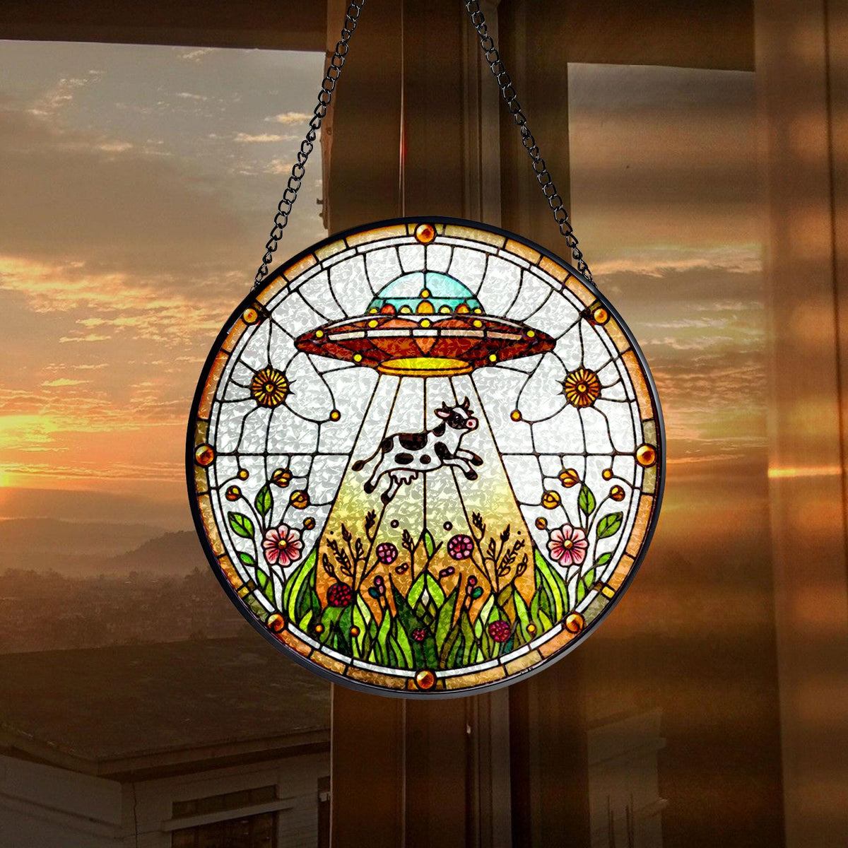 ufo cow wildflowers glass suncatcher   funny gifts for women window hanging indoor decor suncatcher cow sign 1745919035811.jpg