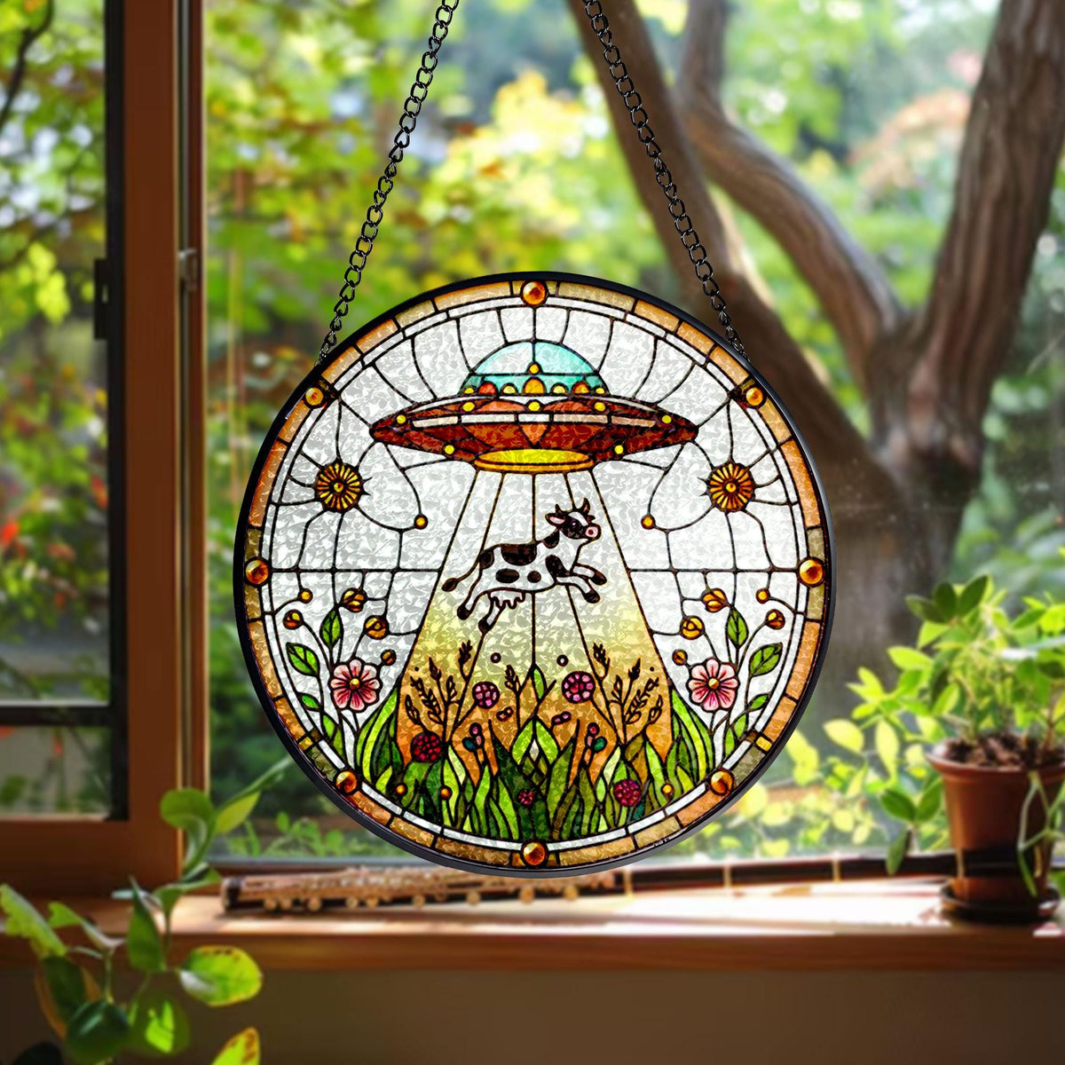 ufo cow wildflowers glass suncatcher   funny gifts for women window hanging indoor decor suncatcher cow sign 1745919036258.jpg