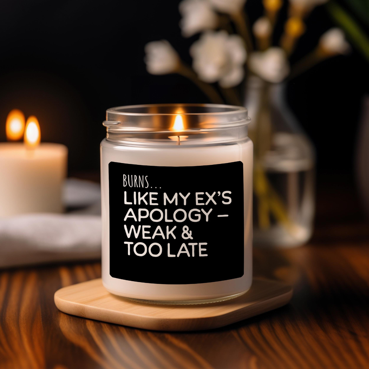 funny burns like my exs apology candle   breakup gift for her divorce gag gift sassy soy candle for best friend petty ex gift 1746593331919.png